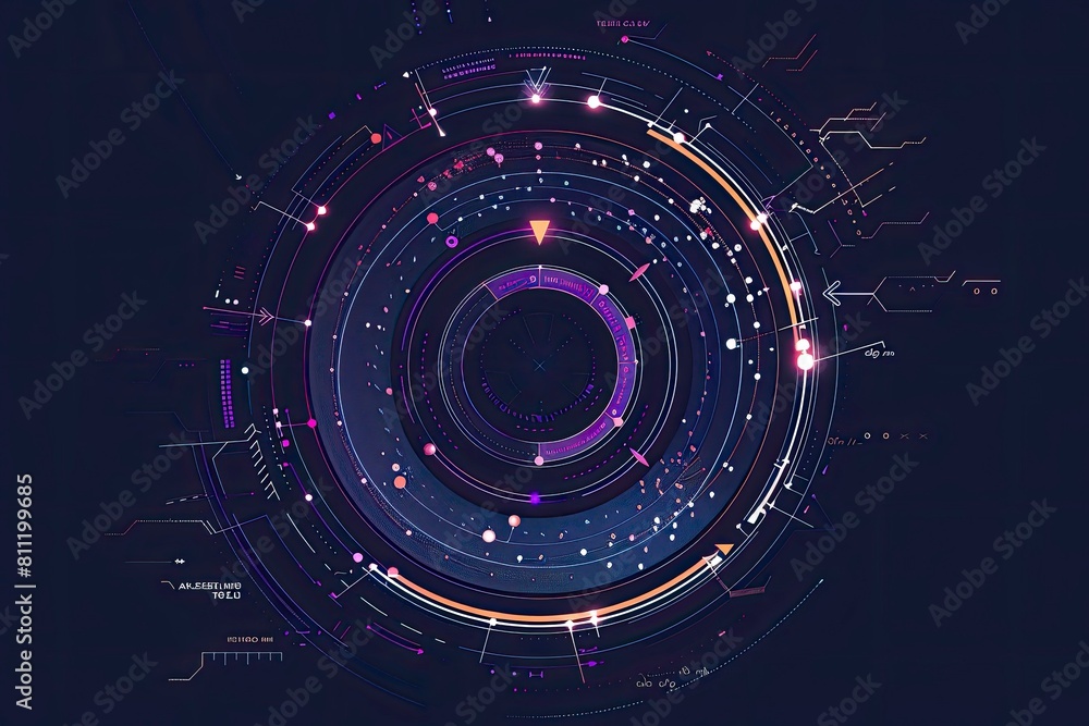 abstract technology background with circular shapes and stars
