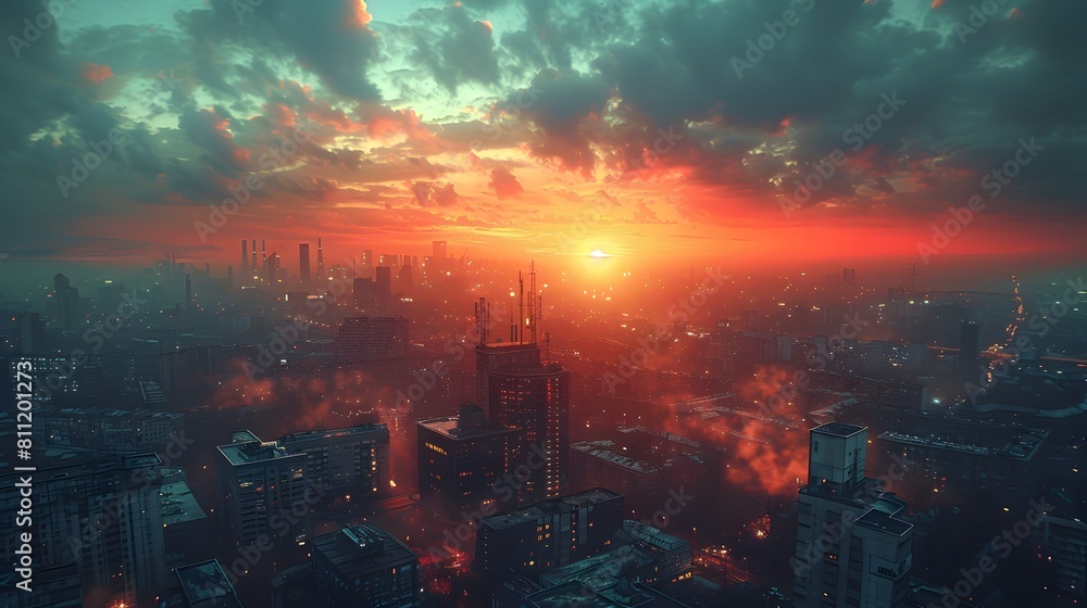 Breathtaking Sunset Over a Vibrant and Expansive Metropolis,Showcasing the Grandeur of Modern Urban Architecture