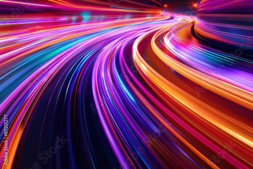 Vibrant light streaks adding motion blur. Speedy car with bright light trails