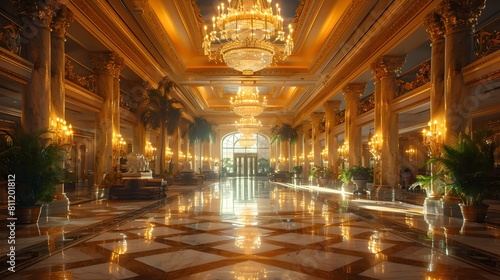 Luxurious Opulent Palace Interior with Elaborate Chandelier and Marble Flooring photo