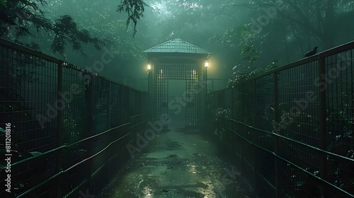 Misty Forest Passageway with Arched Entrance Leading to Unknown Destination