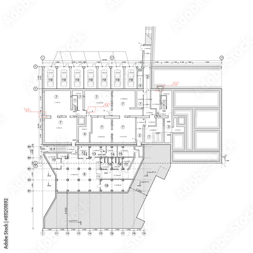 Vector architectural project of a multistory building basement with a bomb shelter