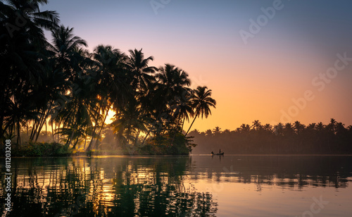 Magical morning sunrise lake view from Kavvayi island Kannur, Beautiful nature landscape scenery from Gods own country © sarath