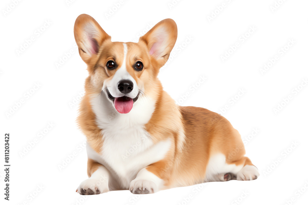 A cute corgi dog is lying down and looking at the camera with a happy expression on its face A cute corgi dog is lying down and looking at the camera with a happy expression on its face