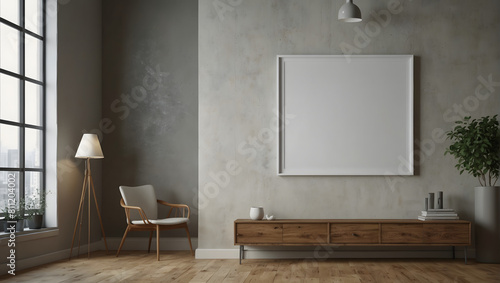 billboard on the wall  blank mockup frame on wall in modern office interior design in 3d style. illustration generative ai