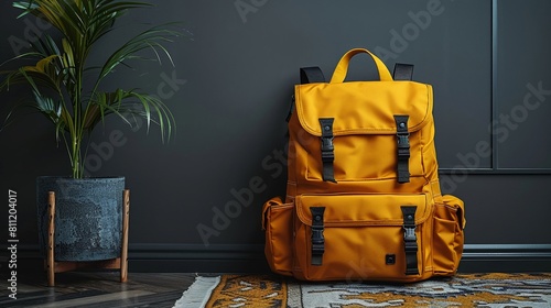 A stylish yellow leather handbag or backpack, the perfect accessory for an elegant woman on the go