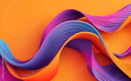 3D render of colorful Sshaped lines on orange background photo