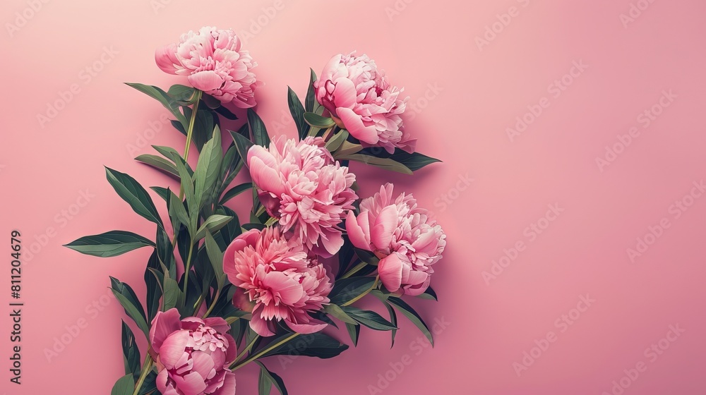 Peony flowers on a pink background. Generative AI. Peony flowers on a pink background. Generative AI.