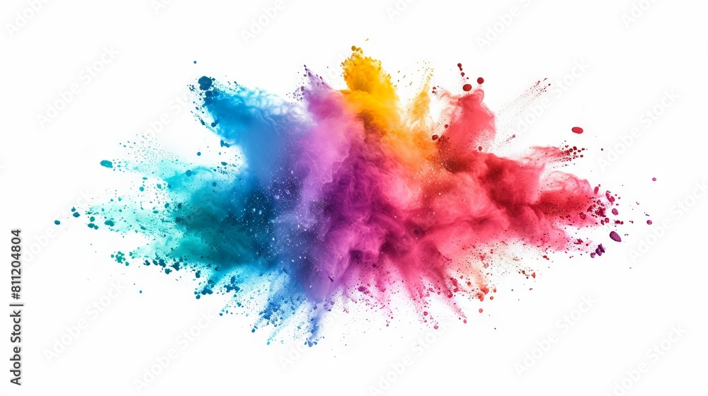 A colorful explosion of powder on a white background. Generative AI. A colorful explosion of powder on a white background. Generative AI.