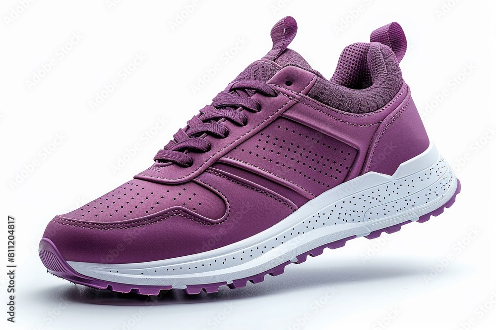 A stylish of purple sneakers isolated on a white background A stylish of purple sneakers isolated on a white background