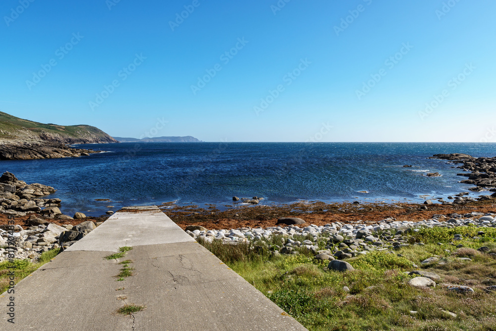 Cabo Touriñán and Cabo Finisterre in the background, Muxía, A Coruña province, Galicia, Spain Cabo Touriñán and Cabo Finisterre in the background, Muxía, A Coruña province, Galicia, Spain
