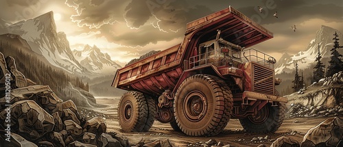 A dump truck en route to a gold mining range, where it will be loaded with valuable ore
