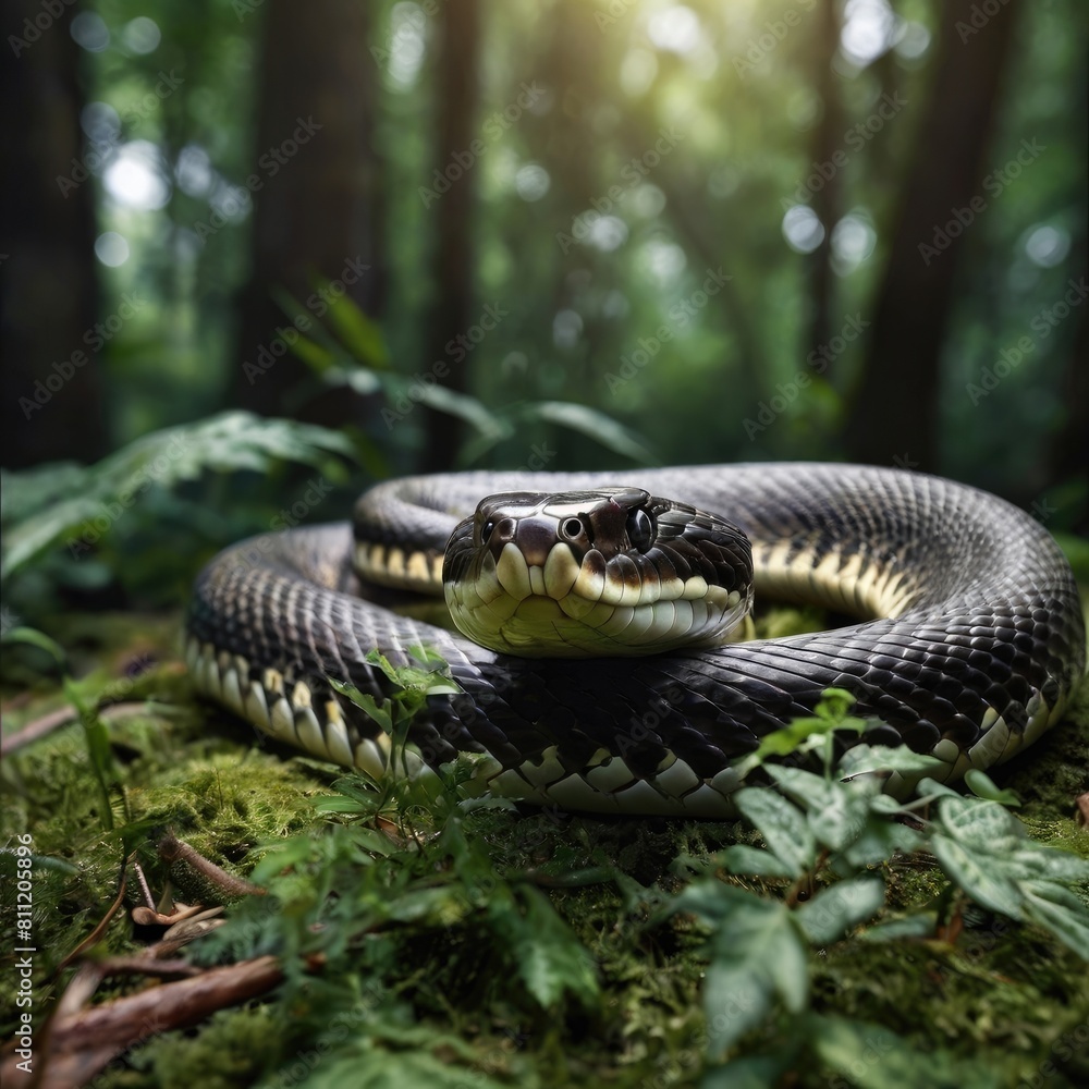 Obraz premium snake in the forest close up 