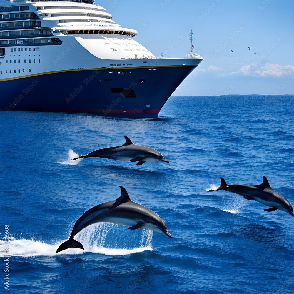 Fototapeta premium Dolphins and ships