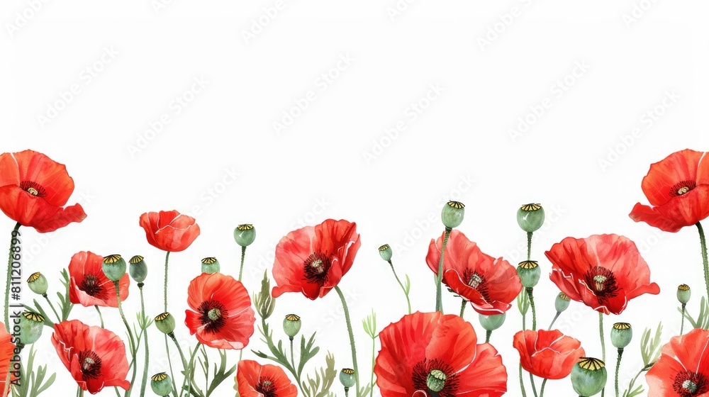 Fototapeta premium Red poppy border with room for text