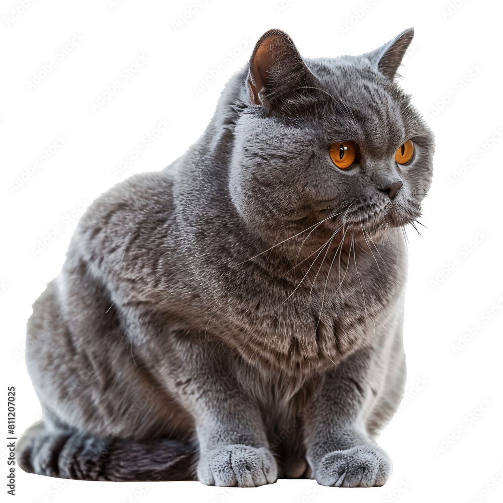 British Cat Grooming Meticulous and Clean Die Cut PNG Style Crisply Isolated on White and Transparent Background
