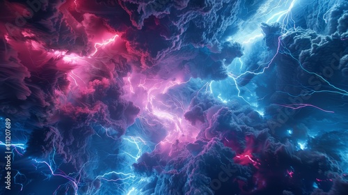 A visual abstraction of electric lightning in blue and pink, evoking thoughts of battle and confrontation. Versus screen.. hyper realistic  photo