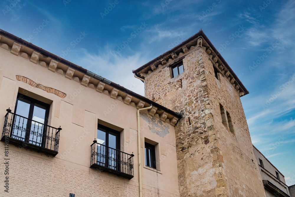 Segovia, España. April 28, 2022: Panoramic landscapes of Segovia with architecture and blue sky. Segovia, España. April 28, 2022: Panoramic landscapes of Segovia with architecture and blue sky.