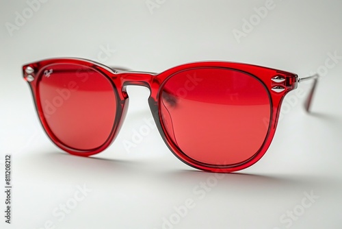A pair of stylish red sunglasses isolated on a white background adds a cool touch to any summer look