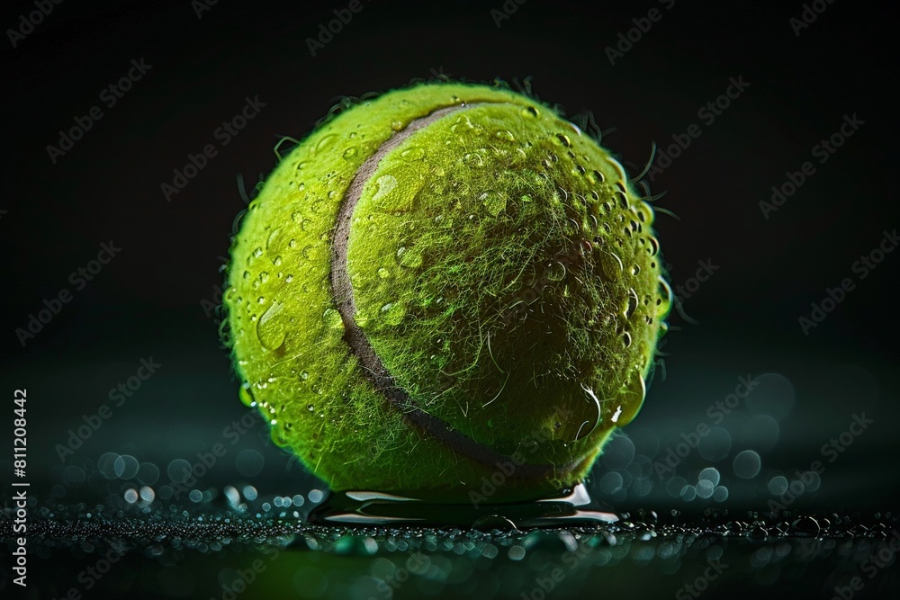 Fluorescent green tennis ball on a pure black background excellent for sports marketing with dramatic lighting