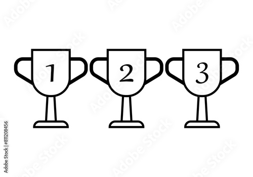 Icono negro de tres copas de premiados primero, segundo y tercero