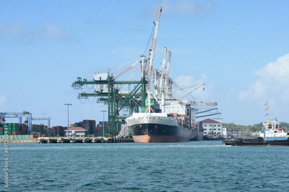 Cargo Ship Docked at Panama Port Terminal