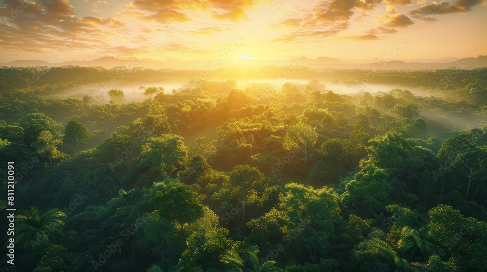 AI Generated. AI Generative. Beautiful green amazon forest landscape at sunset sunrise. Adventure explore air dron view vibe. Graphic Art hyper realistic AI Generated. AI Generative. Beautiful green amazon forest landscape at sunset sunrise. Adventure explore air dron view vibe. Graphic Art hyper realistic