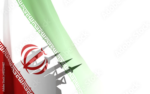 Silhouette of missiles with Iran flag on white background. Bomb, chemical weapons, missile defense, a system of salvo fire. EPS10 vector