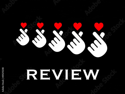 Review concept. Rating and vote. Symbols for review on black background 