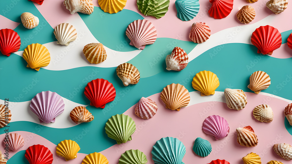 seashells on the abstract seashore. pink sea illustration. seashells on the abstract seashore. pink sea illustration.