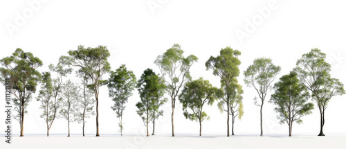 Different species of brisbane eucalypt trees  sheet turnaround  isolated on white background