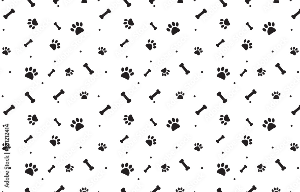 Seamless pattern with paw and bone isolated on white background.Dogs repeat pattern.Cute vector graphic background wallpaper. Seamless pattern with paw and bone isolated on white background.Dogs repeat pattern.Cute vector graphic background wallpaper.