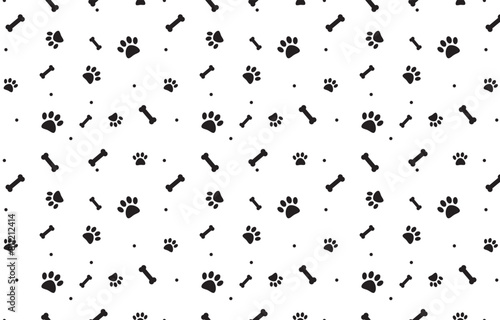 Seamless pattern with paw and bone isolated on white background.Dogs repeat pattern.Cute vector graphic background wallpaper.