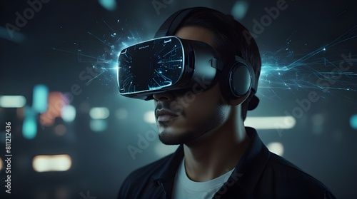 vr headset double exposure met averse futuristic virtual photo