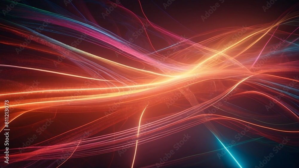 3D futuristic render of neon waves in dark purple, red and golden tones. Wallpaper header for business technology presentation concept. 3D futuristic render of neon waves in dark purple, red and golden tones. Wallpaper header for business technology presentation concept.