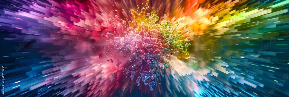 Explosive Rainbow Energy: A Dynamic and Captivating Abstract Design for Widescreen Wallpaper