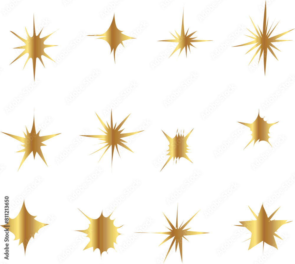 set of stars illustration. gold sparkling star collection set of stars illustration. gold sparkling star collection