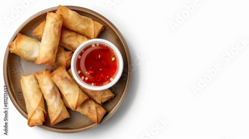 Tableau sur toile Collection plate of spring rolls with dipping sauce isolated on a transparent ba