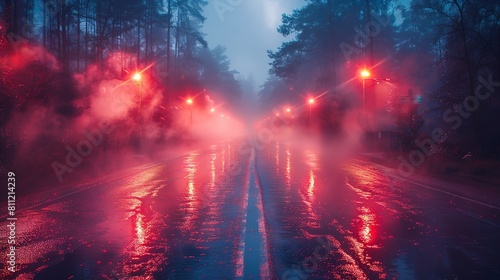 Dark street  night smog and smoke neon light. Dark background of the night city  ray of light in the dark. Gloomy dark background.