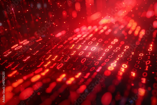 Abstract Red Background with Binary Code Numbers