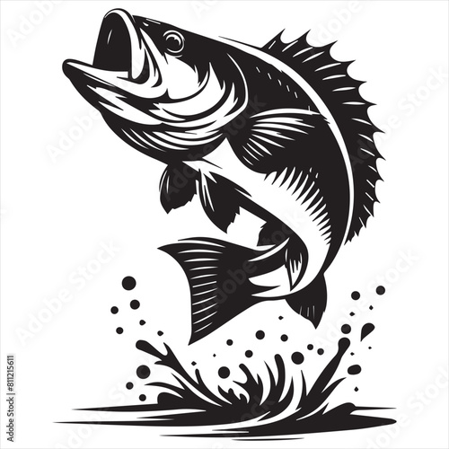 A fish jumping out of the water, silhuoette, on a white background