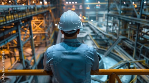 An engineer looking out over a large industrial plant