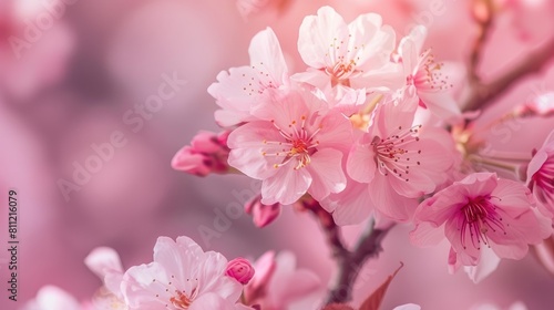 Pink cherry blossoms bloom abundantly in the spring