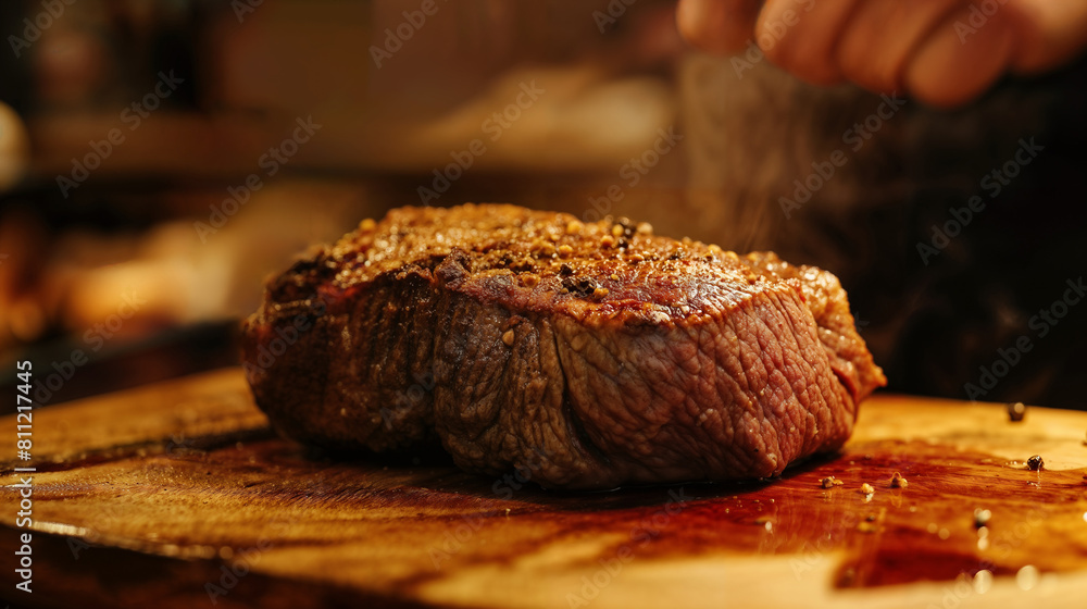 Preparation of beef steak in the kitchen Preparation of beef steak in the kitchen