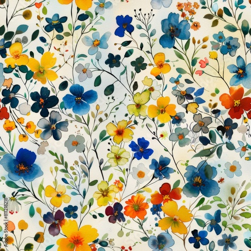 watercolor wildflowers pattern. ai generated