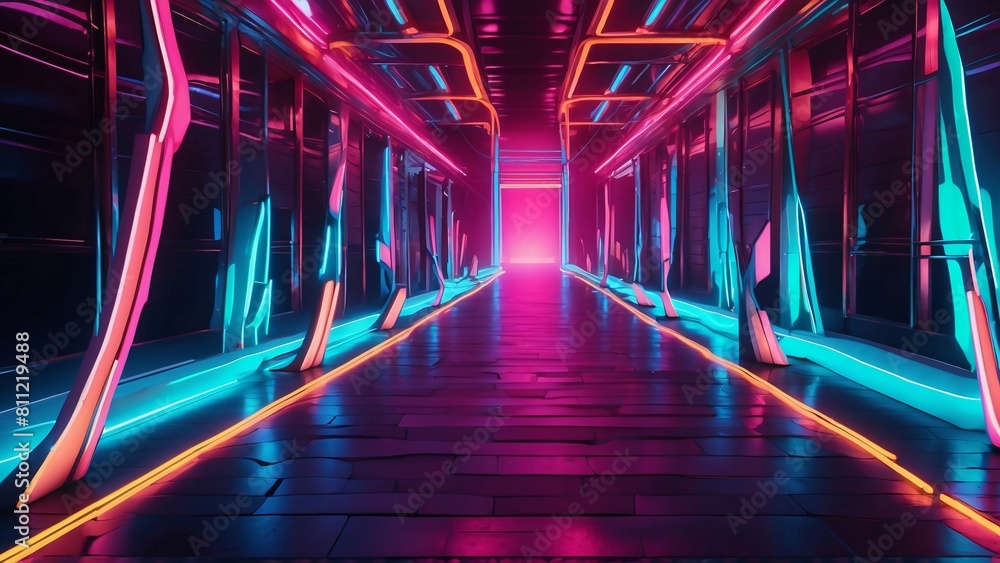 3D futuristic render of neon waves in dark purple, red and golden tones. Wallpaper header for business technology presentation concept. 3D futuristic render of neon waves in dark purple, red and golden tones. Wallpaper header for business technology presentation concept.