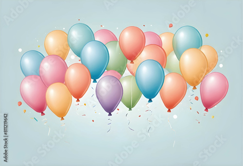 a colorful picture of balloons with confetti on the background