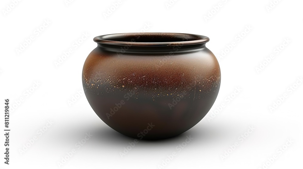 Generate a photo of a ceramic flower pot with a rough surface and a glossy brown glaze.
