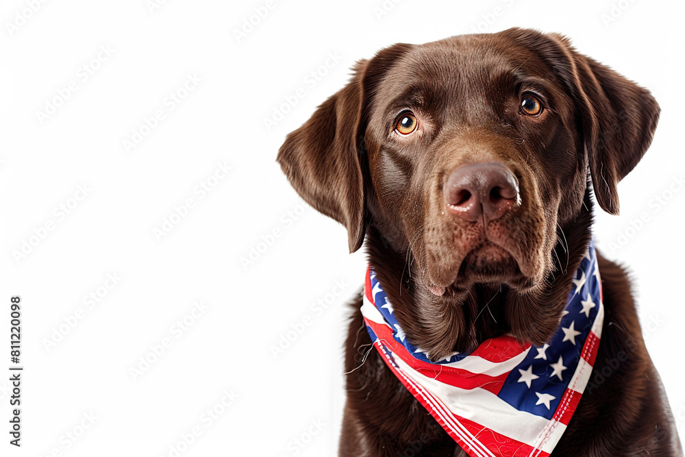 portrait of a chocolate labrador with an american flag bandana portrait of a chocolate labrador with an american flag bandana