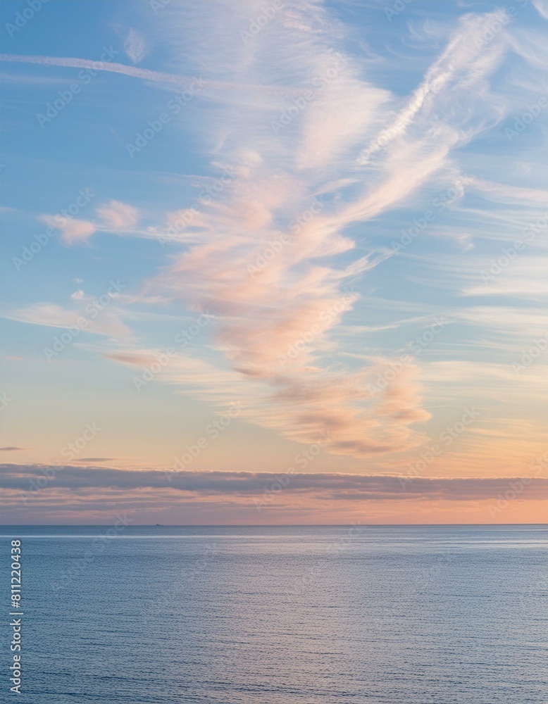 Obraz premium Sunset Mirage: Blushes of Cirrus Clouds Adorn Azure Waters
